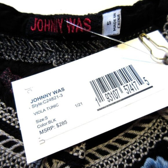 NWT Johnny Was Viola Tunic in Black Floral Embroidered Henley Blouse Top S $285 - Picture 5 of 7